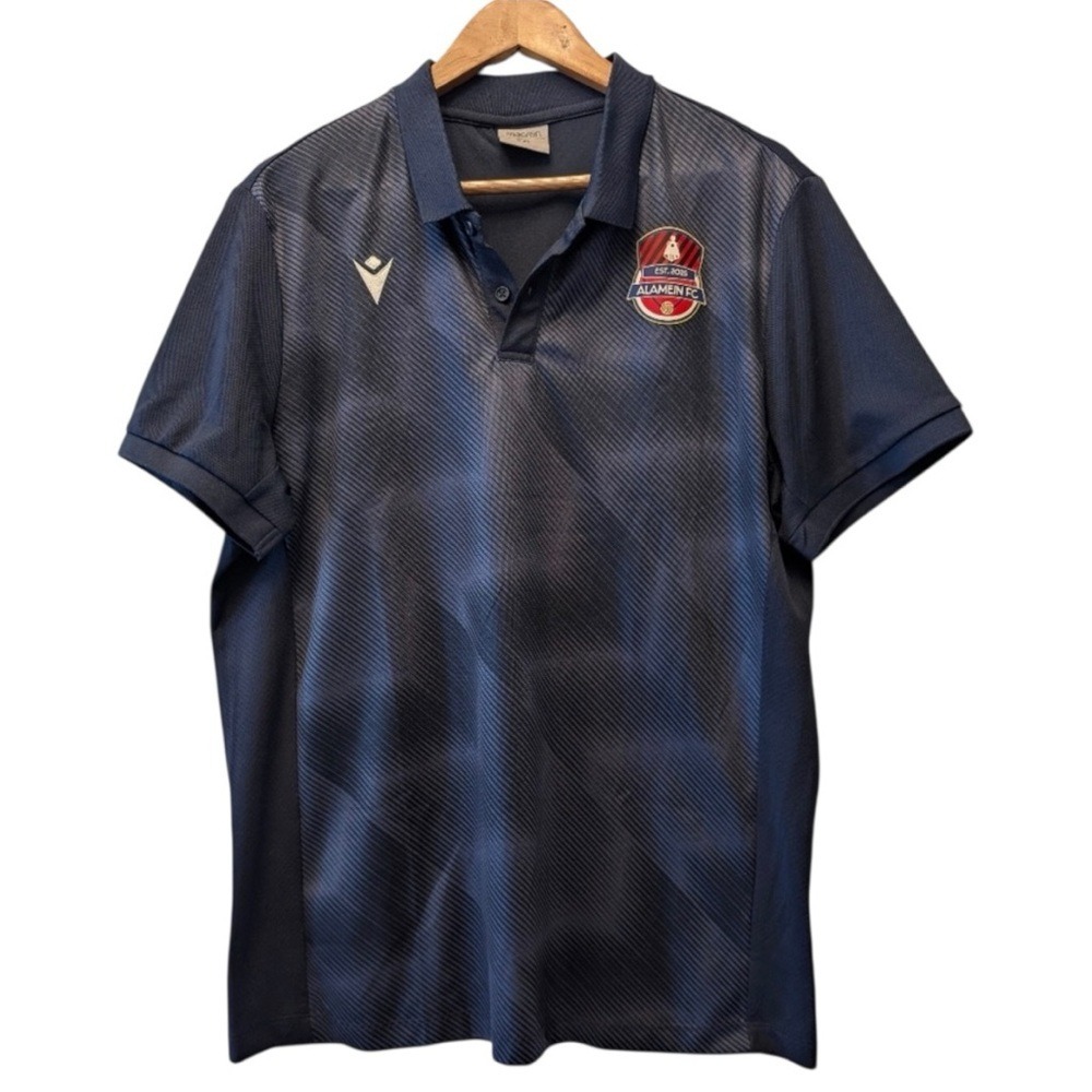Macron Alamein FC Soccer Polo Shirt‎ Navy Blue Grey Striped Mens XXL